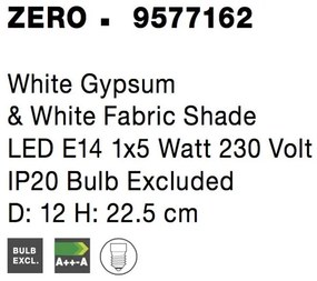 Veioza, lampa de masa design modern ZERO gips alb NVL-9577162