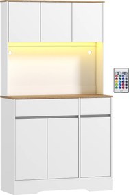 HOMCOM Bufet bucătărie mobilier de bucătărie de depozitare înalt cu lumină LED RGB, blat de lucru, 6 uși, 2 sertare, alb | Aosom Romania