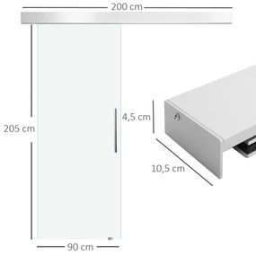 HOMCOM Ușă Glisantă din Sticlă Temperată Satinată, Kit Complet cu Șină și Mâner, 90x205cm | Aosom Romania