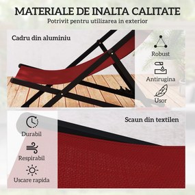 Outsunny Set de 2 Sezlonguri Rabatabile din Aluminiu și Textilene, Design Modern, pentru Terasă și Grădină, Roșu | Aosom Romania