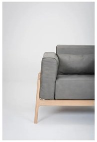 Fotoliu din piele bovină cu structură din lemn masiv de stejar Gazzda Fawn, gri închis