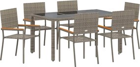 vidaXL Set de masă pentru grădină 7 pcs Gri poliratan