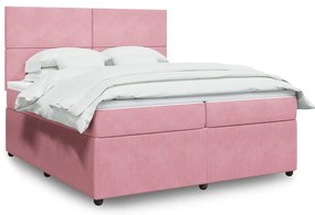 vidaXL Pat box spring cu saltea, roz, 200x200 cm, catifea