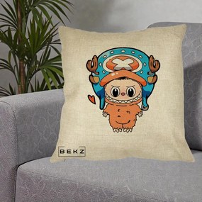 Perna Personalizata Labubu x Tony Tony Chopper, 40x40 cm, Crem, Husa Detasabila, Perna Inclusa, BEKZ®