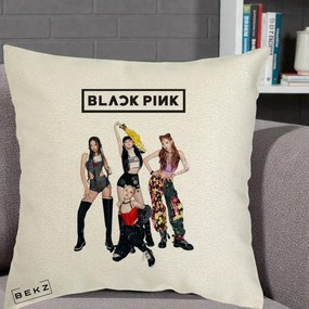 Perna Personalizata K-pop BLACKPINK Fotografie de Grup, 40x40 cm, Ecru, Husa Detasabila, Perna Inclusa, BEKZ®