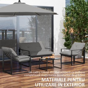 Outsunny Set Mobilier de Exterior cu Măsuță din Sticlă, Canapea, 2 Fotolii și Perne, Gri | Aosom Romania