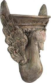 Jardinieră decorativă cu motiv lebădă, din ceramica, maro, stil baroc, 30x15x43 cm