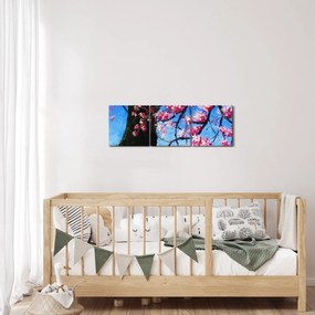 Tablou - Cireș înflorit - pictură (cu ceas) (90x30 cm)