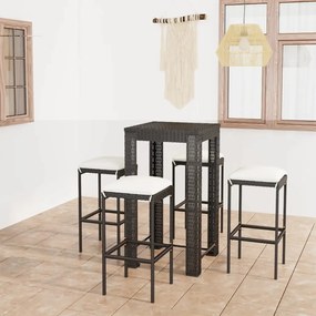 3064778 vidaXL Set mobilier bar de grădină cu perne, 5 piese, negru, poliratan