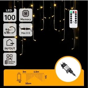 Aigostar - Ghirlandă LED de exterior pentru Crăciun, 100 LED / 6W / 230V, 8 funcții, 1,5 x 1 m, IP44, alb cald + telecomandă