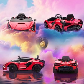 Masina electrica HOMCOM pentru copii 12V Lamborghini, telecomanda, viteza 3-8 km/h, 108x62x40cm, Rosie | Aosom Romania