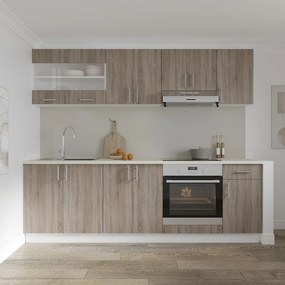 Set haaus V15, Stejar Sonoma Inchis/Alb, Blat Thermo 28 mm, L 240 cm