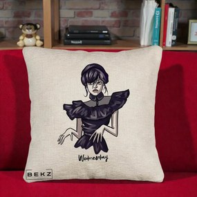 Perna Personalizata Wednesday Addams Dans Gotic, 40x40 cm, Bej Canapea, Husa Detasabila, Perna Inclusa, BEKZ®