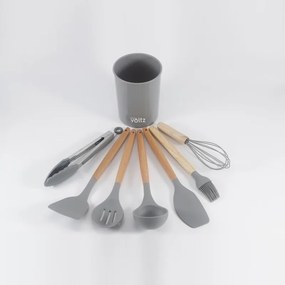 Set ustensile de bucatarie cu suport Oliver Voltz OV51612CG, 8 piese, Silicon, Rezistent la temperaturi ridicate, Suport, Gri