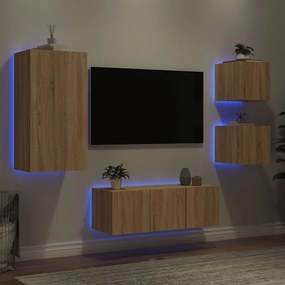 vidaXL Unități de perete TV cu LED-uri, 5 piese, stejar sonoma, lemn