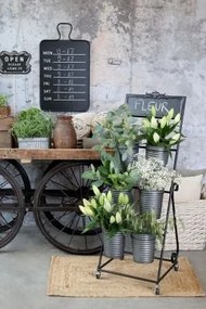 Suport pentru flori cu 6 ghivece din zinc antichizat, 40×39×114,5 cm, „Fleur"
