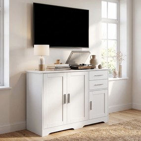 HOMCOM Bufet Modern din Lemn cu 2 Sertare și 2 Dulapuri, 100x40x78 cm, Alb | Aosom Romania