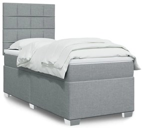 vidaXL Pat box spring cu saltea, gri deschis, 90x200 cm, textil