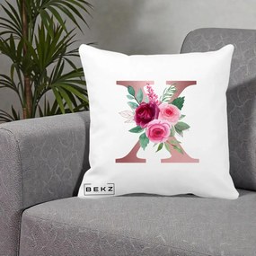 Cadou Personalizat - Perna Personalizata Monograma Rose Gold Litera X, 40x40 cm, Alba Mata, Husa Detasabila, Perna Inclusa, BEKZ®