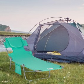 Outsunny Șezlong de grădină, fotoliu cu orificiu pentru față căptușit, saltea de masaj pentru exterior, buzunar lateral, material textil, metal, Grün | Aosom Romania