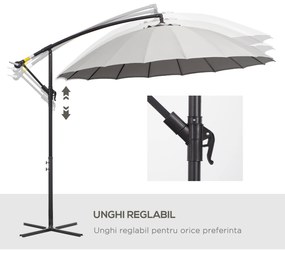 Outsunny Umbrelă Suspendată cu Braț Lateral Φ296cm pentru Spații Exterioare, Design Modern, Ușor de Asamblat, Gri | Aosom Romania