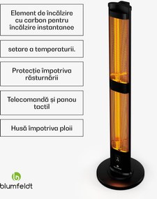 Blumfeldt BlazeTower încălzitor cu infraroșu| 3000 W, exterior, 3 niveluri, IP45, telecomandă, timer