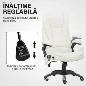 Vinsetto Scaun de Birou Reclinabil cu Masaj, Înălțime Reglabilă, Telecomandă, Textil cu Aspect de In, Crem | Aosom Romania
