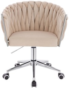 HR750K Scaun Crem din Catifea cu Bază Cromata