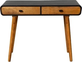 Consolă din lemn de mango, cu 2 sertare, blat negru și picioare conice, natur, finisaj satinat, 103.5×50×76 cm, „Onor"