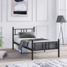 Pat metalic pentru o persoană PIRON 90 x 200 cm, negru, capacitate de încărcare 120 kg