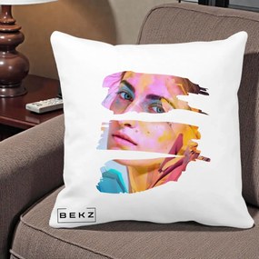Perna Decorativa Portret Femeie Fragmentat Colorat, 40x40 cm, Alba Mata, Husa Detasabila, Perna Inclusa, BEKZ®