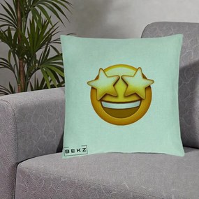 Perna Decorativa Emoji Ochi Stele, 40x40 cm, Verde Menta, Husa Detasabila, Perna Inclusa, BEKZ®