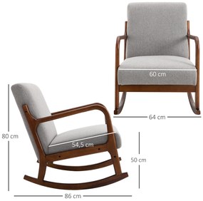 Fotoliu Tapitat HOMCOM din Lemn si In Gri, pentru sufragerie, 64x86x80cm | Aosom Romania