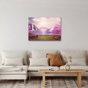 Tablou cu pomi roz cu lac (70x50 cm)