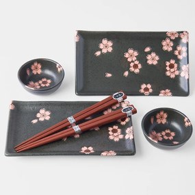 Set 6 farfurii de sushi din ceramică MIJ Sakura, gri