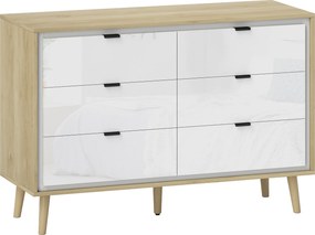 HOMCOM Comodă cu 6 Sertare din Lemn 110x40x75 cm Alb Lucios și Stejar | Aosom Romania