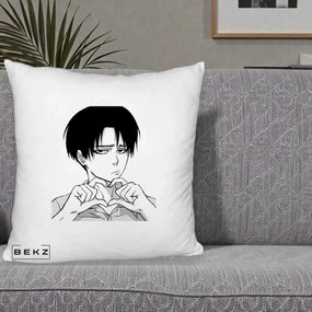 Perna Personalizata Levi Ackerman Inima, 40x40 cm, Alb Pufos, Husa Detasabila, Perna Inclusa, BEKZ®