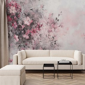 Fototapet - Flori roz-negre abstracte (147x102 cm)