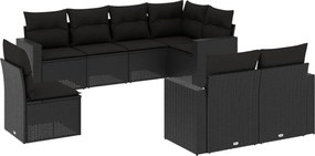 vidaXL Set mobilier de grădină cu perne, 8 piese, negru, poliratan