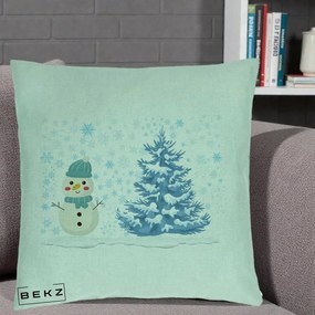 Perna Decorativa Om de Zapada si Brad Craciun, 40x40 cm, Verde Menta, Husa Detasabila, Perna Inclusa, BEKZ®
