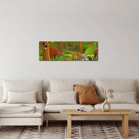 Tablou pentru copii cu animale (cu ceas) (90x30 cm)