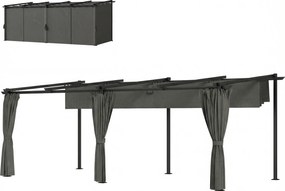 Outsunny Pergolă retractabilă cu perdele laterale, tonelă de grădină din metal cu protecție solară UPF30+, gri închis | Aosom Romania