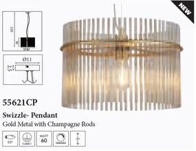 Lustra suspendata metal auriu, tije din sticla Swizzle