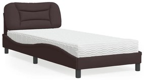 vidaXL Pat cu saltea, maro închis, 90x200 cm, textil