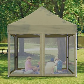 ABCCANOPY – Cort pavilion pliabil 3x3 m, cu pereți Mesh anti-insecte, înălțime reglabilă (3 trepte), impermeabil, protecție UV, Kaki