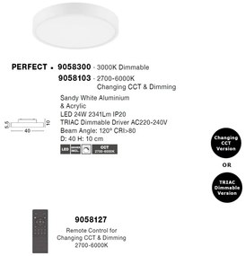 Plafoniera LED moderna design slim PERFECT 40cm alba CCT Dimmable