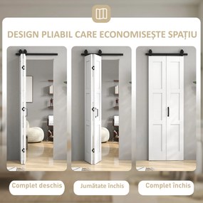HOMCOM Ușă Culisantă Pliabilă pentru Interior 71.2x213.4cm, Șină Silențioasă din Oțel, Mâner, Ghidaj, Role, Ușă de Interior Rustică, din MDF și Lemn de Pin, Impermeabilă, pentru Bucătărie, Baie | Aosom Romania