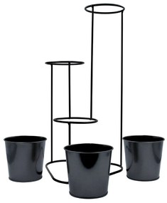 Suport pentru flori, din metal, negru, 3 ghivece, 24x22x47 cm