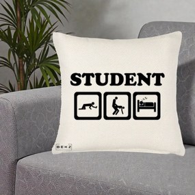 Perna Decorativa Student Life, 40x40 cm, Crem Reliefat, Husa Detasabila, Perna Inclusa, BEKZ®