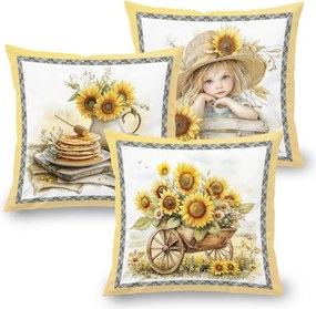 decoDoma Set de 3 fețe pernuțe SUNFLOWERS 45 x 45 cm